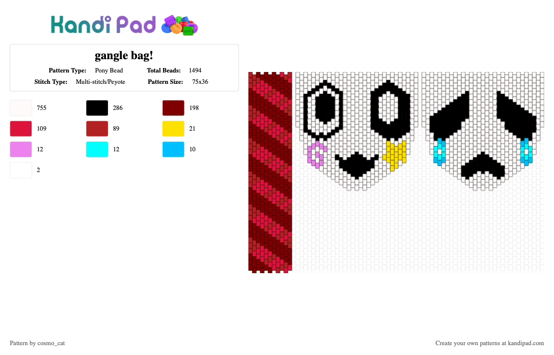 gangle bag! - Pony Bead Pattern by cosmo_cat on Kandi Pad - white,red,brown,gangle,tadc,the amazing digital circus,bag,cartoon,mask,ribbon,salut zooble
