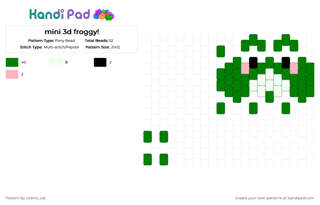 mini 3d froggy! - Pony Bead Pattern by cosmo_cat on Kandi Pad - 3d, animal, cute, frog, green