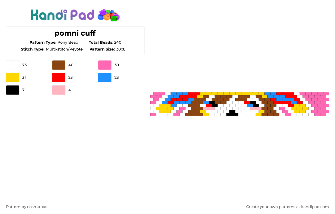 pomni cuff - Pony Bead Pattern by cosmo_cat on Kandi Pad - pink,red,tadc,the amazing digital circus,cuff,pomni