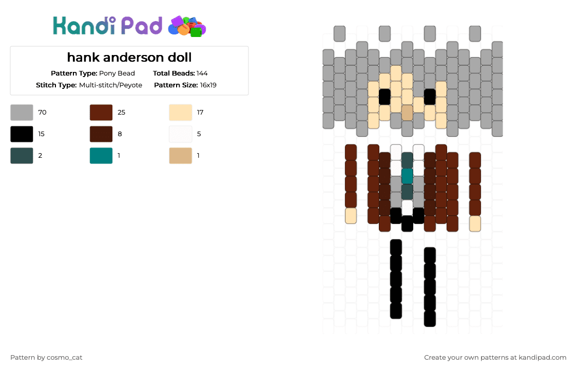 hank anderson doll - Pony Bead Pattern by cosmo_cat on Kandi Pad - brown,beige,doll,detroit become human,dbh,detroitbecomehuman,hank,henk anderson