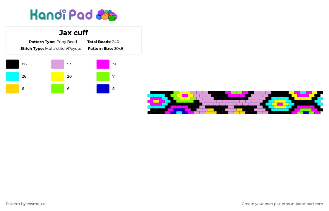 Jax cuff - Pony Bead Pattern by cosmo_cat on Kandi Pad - pink,tadc,the amazing digital circus,jax