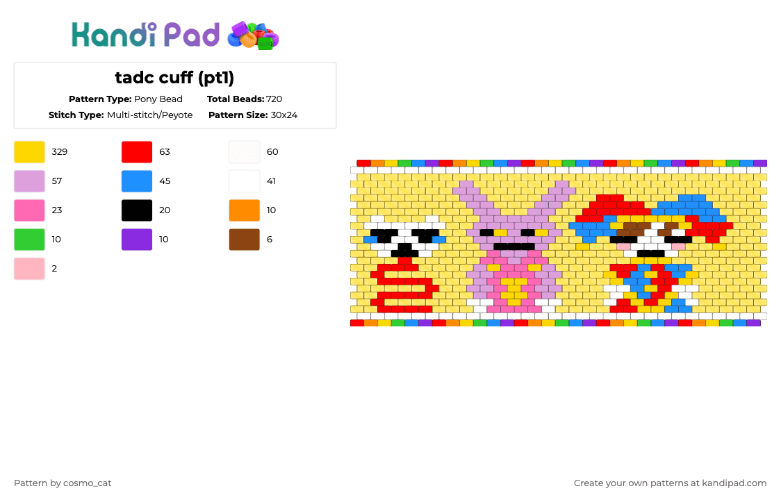 tadc cuff (pt1) - Pony Bead Pattern by cosmo_cat on Kandi Pad - yellow,pink,tadc,the amazing digital circus,pomni,jax,gangle