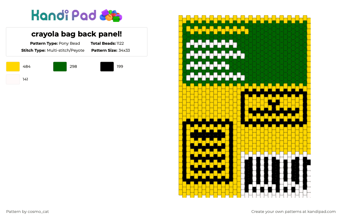 crayola bag back panel! - Pony Bead Pattern by cosmo_cat on Kandi Pad - yellow,green,crayola,bag,panel,crayon