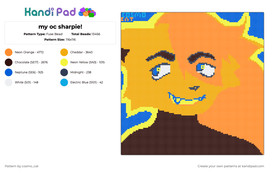 my oc sharpie! - Fuse Bead Pattern by cosmo_cat on Kandi Pad - orange,brown,oc,art,original character