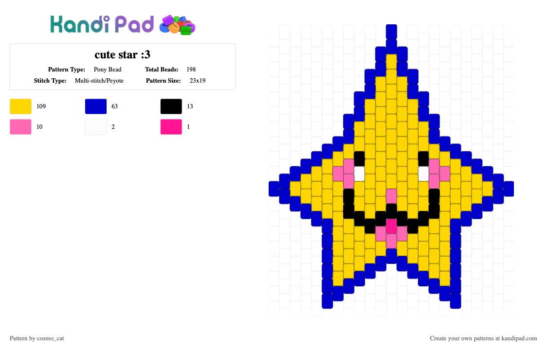 cute star :3 - Pony Bead Pattern by cosmo_cat on Kandi Pad - purple,yellow,star,cute