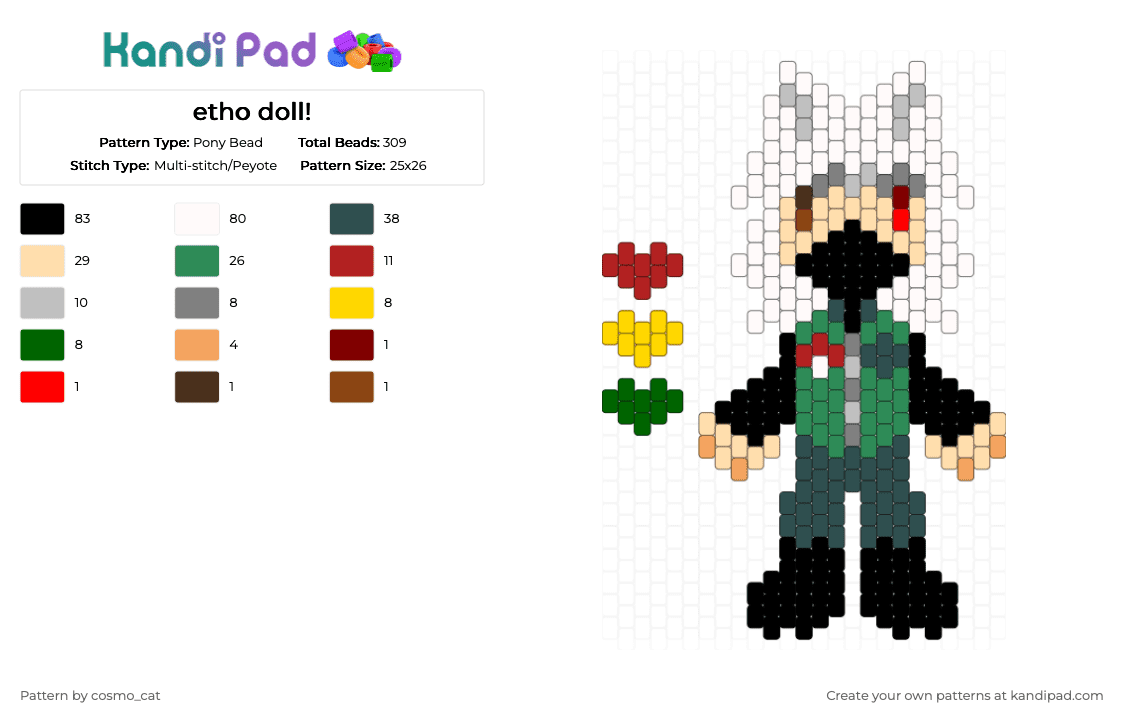 etho doll! - Pony Bead Pattern by cosmo_cat on Kandi Pad - beige,gray,green,doll,life series,minecraft,youtube,traffic smp,etho,ethoslab