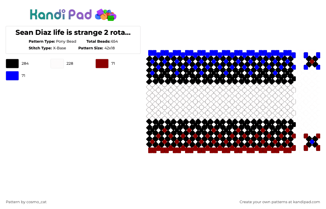 Sean Diaz life is strange 2 rotator cuff base - Pony Bead Pattern by cosmo_cat on Kandi Pad - white,red,purple,life is strange,life is strange 2,sean diaz,cuff,rotator base,rotator cuff