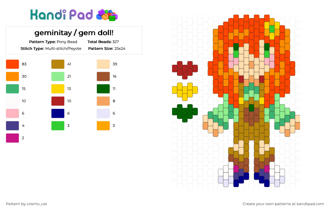 geminitay / gem doll! - Pony Bead Pattern by cosmo_cat on Kandi Pad - beige,orange,red,gold,doll,life series,minecraft,youtube,traffic smp,geminitay,hermitcraft