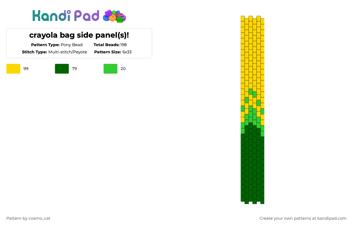 crayola bag side panel(s)! - Pony Bead Pattern by cosmo_cat on Kandi Pad - green,yellow,crayola,bag,panel,crayon