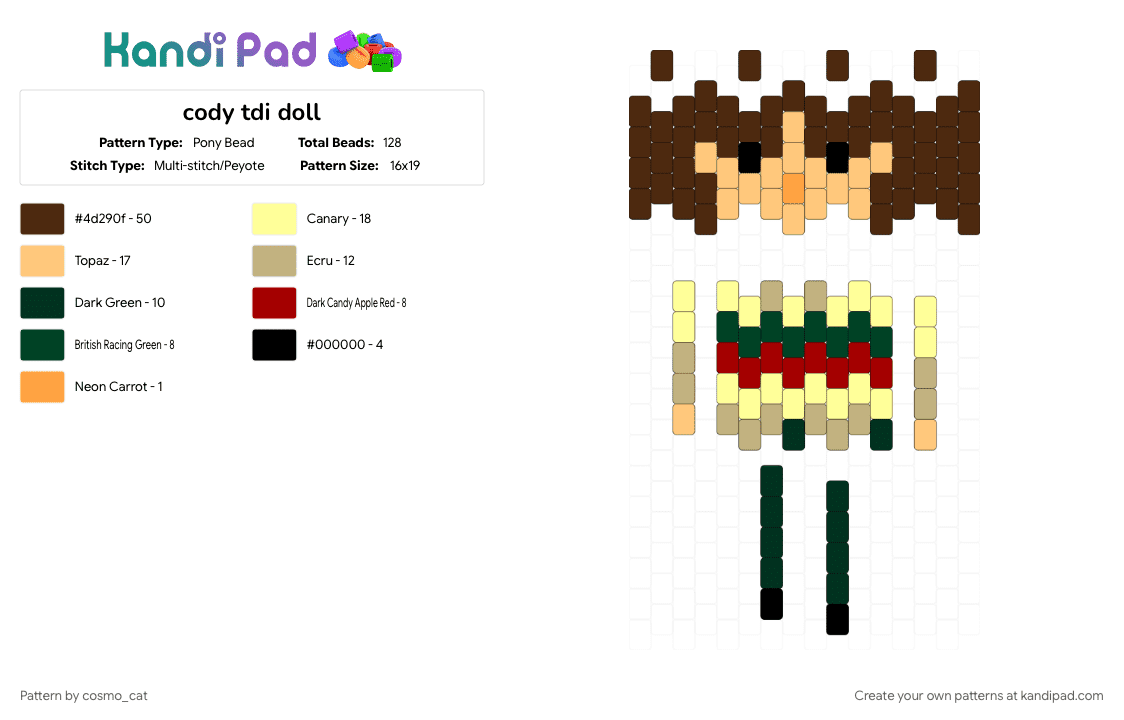 cody tdi doll - Pony Bead Pattern by cosmo_cat on Kandi Pad - 3d doll, brown, character, doll, tdi, total drama