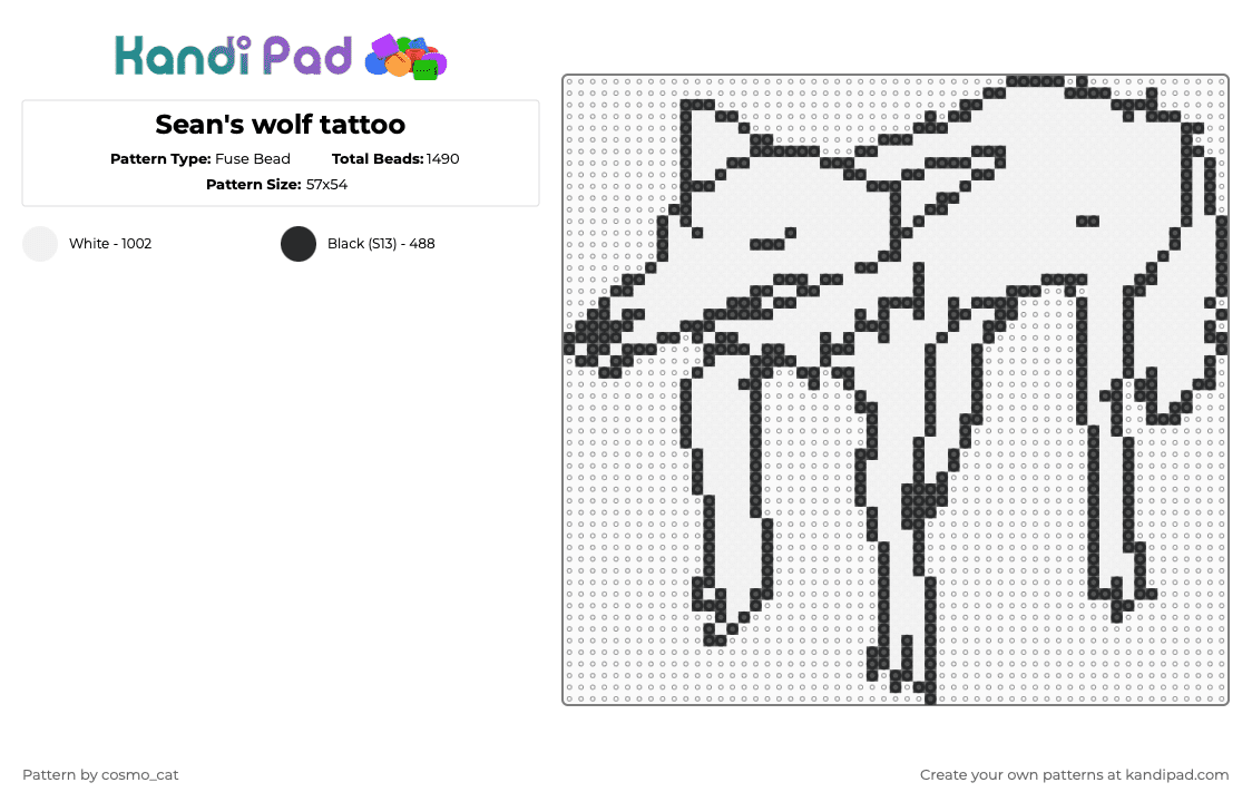 Sean\'s wolf tattoo - Fuse Bead Pattern by cosmo_cat on Kandi Pad - black,white,life is strange,life is strange 2,sean diaz,wolf