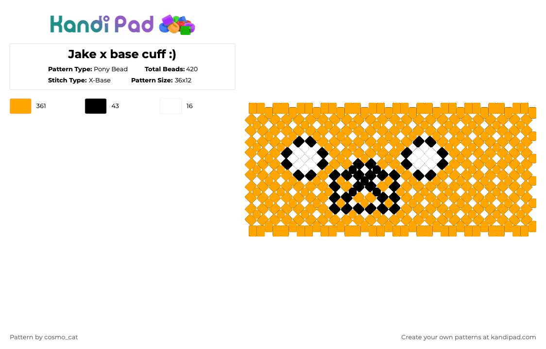 Jake x base cuff :) - Pony Bead Pattern by cosmo_cat on Kandi Pad - orange,cuff,adventure time,jake