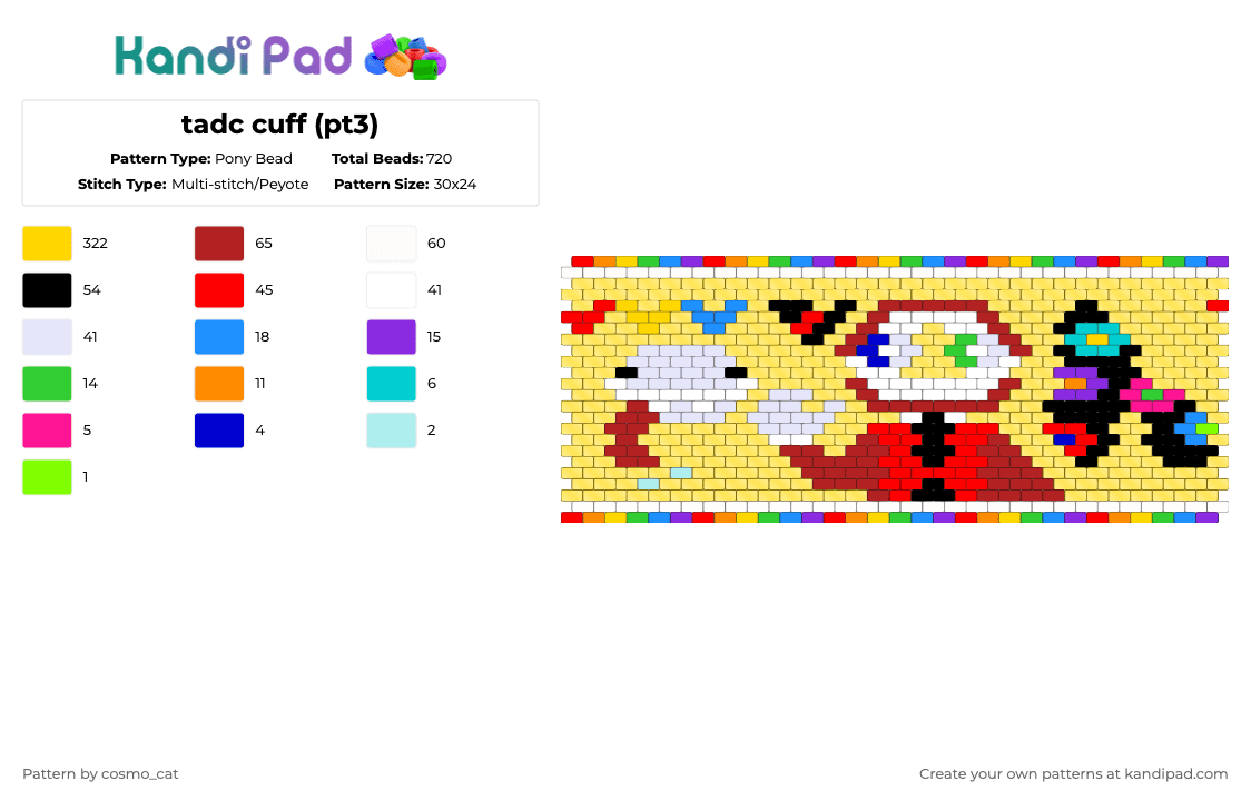 tadc cuff (pt3) - Pony Bead Pattern by cosmo_cat on Kandi Pad - yellow,red,tadc,the amazing digital circus,bubble,caine,abstraction