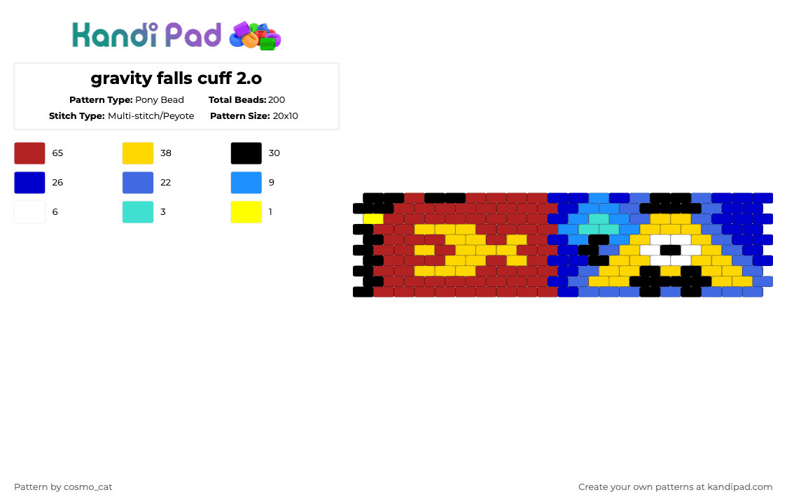 gravity falls cuff 2.o - Pony Bead Pattern by cosmo_cat on Kandi Pad - yellow,red,gravity falls,cuff,bill cipher,stanley