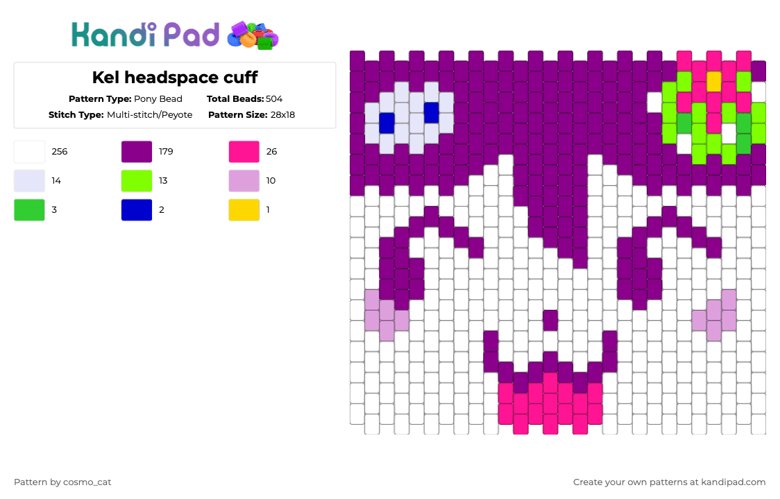 Kel headspace cuff - Pony Bead Pattern by cosmo_cat on Kandi Pad - white,pink,omori,gaming,video games