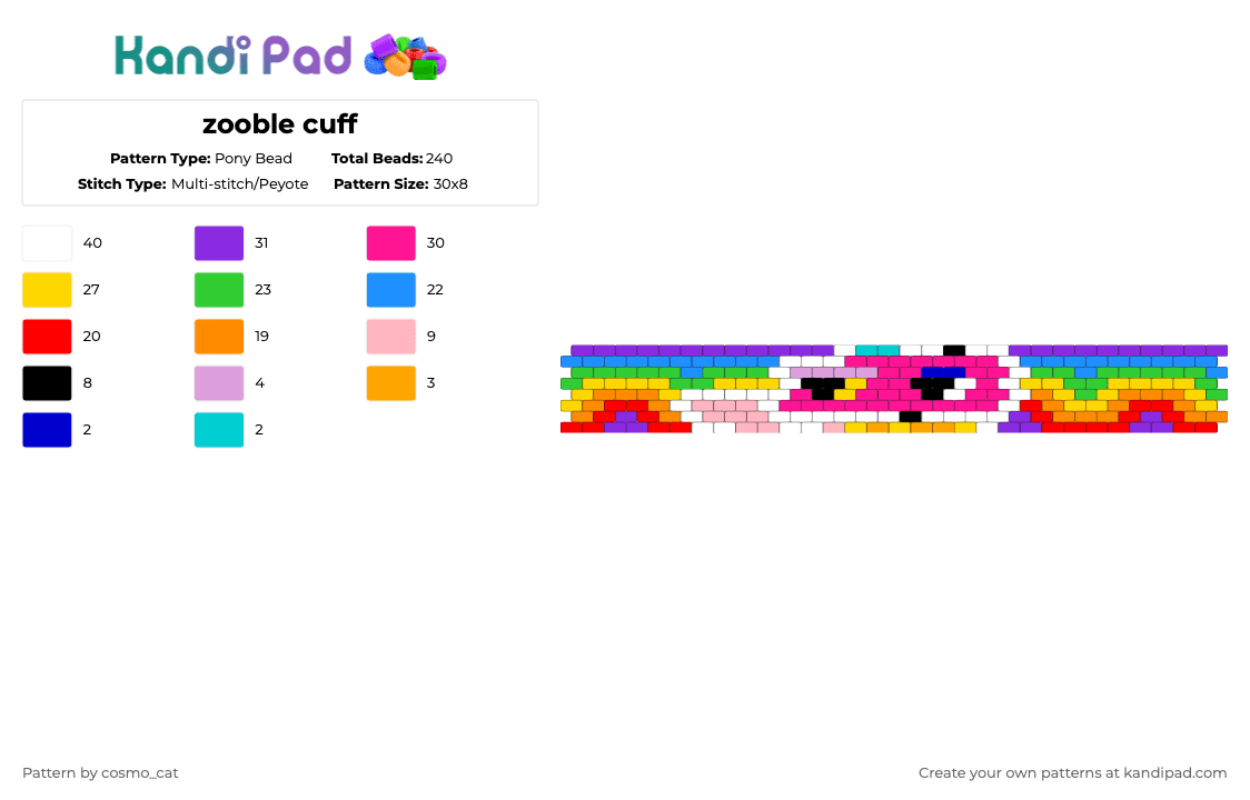 zooble cuff - Pony Bead Pattern by cosmo_cat on Kandi Pad - pink,yellow,purple,tadc,the amazing digital circus,cuff,zooble