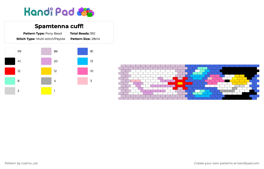 Spamtenna cuff! - Pony Bead Pattern by cosmo_cat on Kandi Pad - pink,blue,deltarune,tenna,spamton,cuff