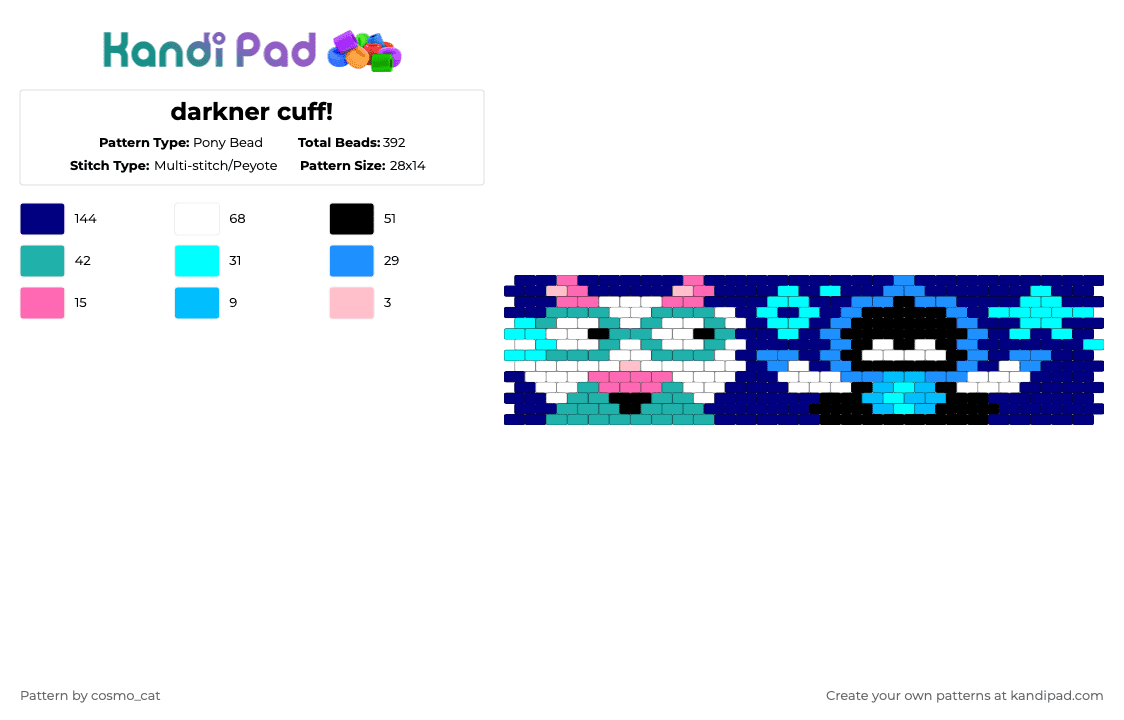 darkner cuff! - Pony Bead Pattern by cosmo_cat on Kandi Pad - light blue,purple,deltarune,ralsei,lancer,darkner