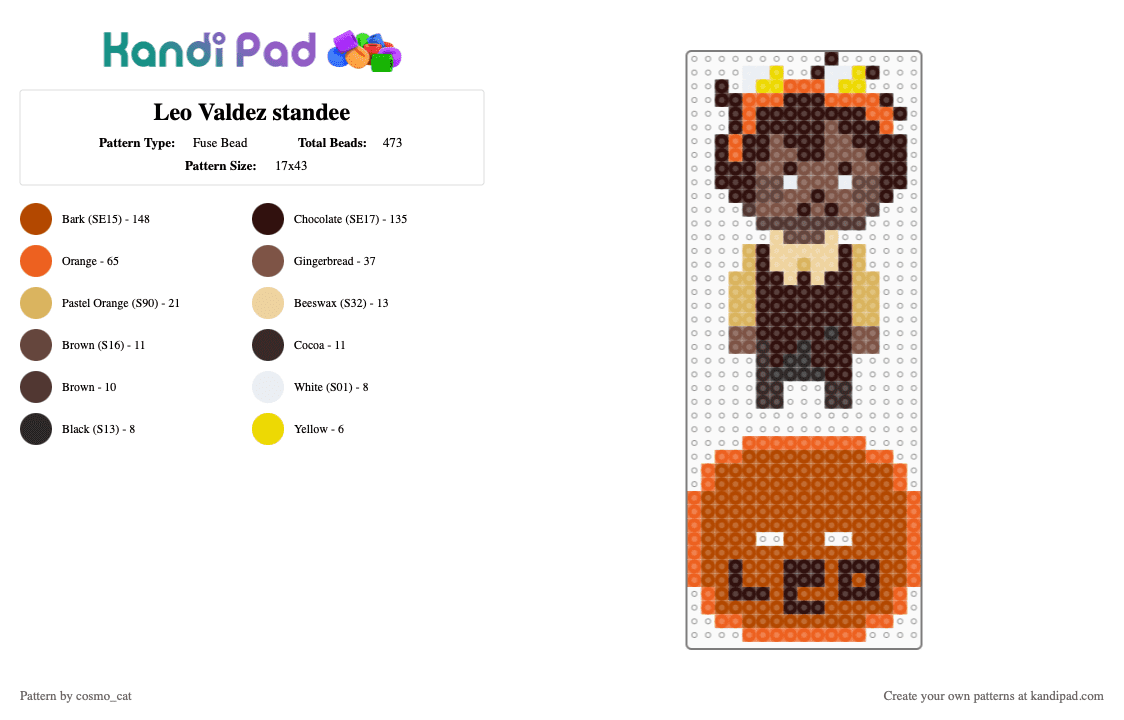 Leo Valdez standee - Fuse Bead Pattern by cosmo_cat on Kandi Pad - brown,orange,red,pjo,percy jackson,heroes of olympus,leo valdez,standee,3d