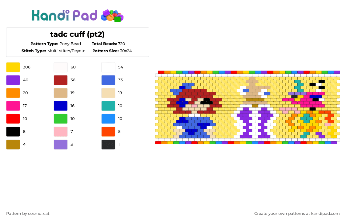 tadc cuff (pt1) - Pony Bead Pattern by cosmo_cat on Kandi Pad - yellow,purple,red,tadc,the amazing digital circus,ragatha,kinger,zooble