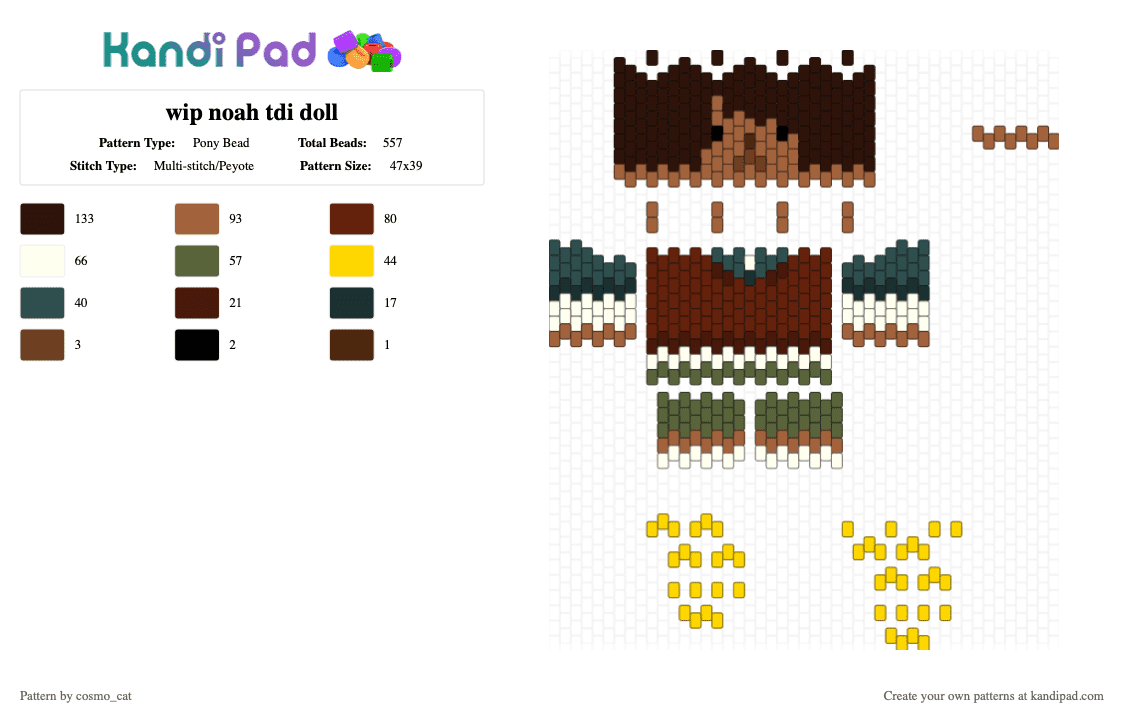 wip noah tdi doll - Pony Bead Pattern by cosmo_cat on Kandi Pad - brown, doll, dti, tan, total drama, total drama island noah, totaldrama