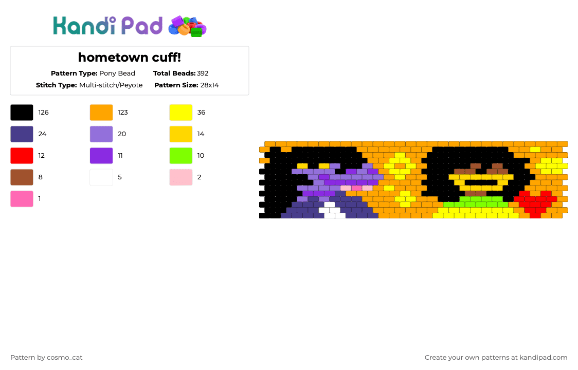 hometown cuff! - Pony Bead Pattern by cosmo_cat on Kandi Pad - purple,yellow,orange,deltarune,cuff,susie,kris,soul