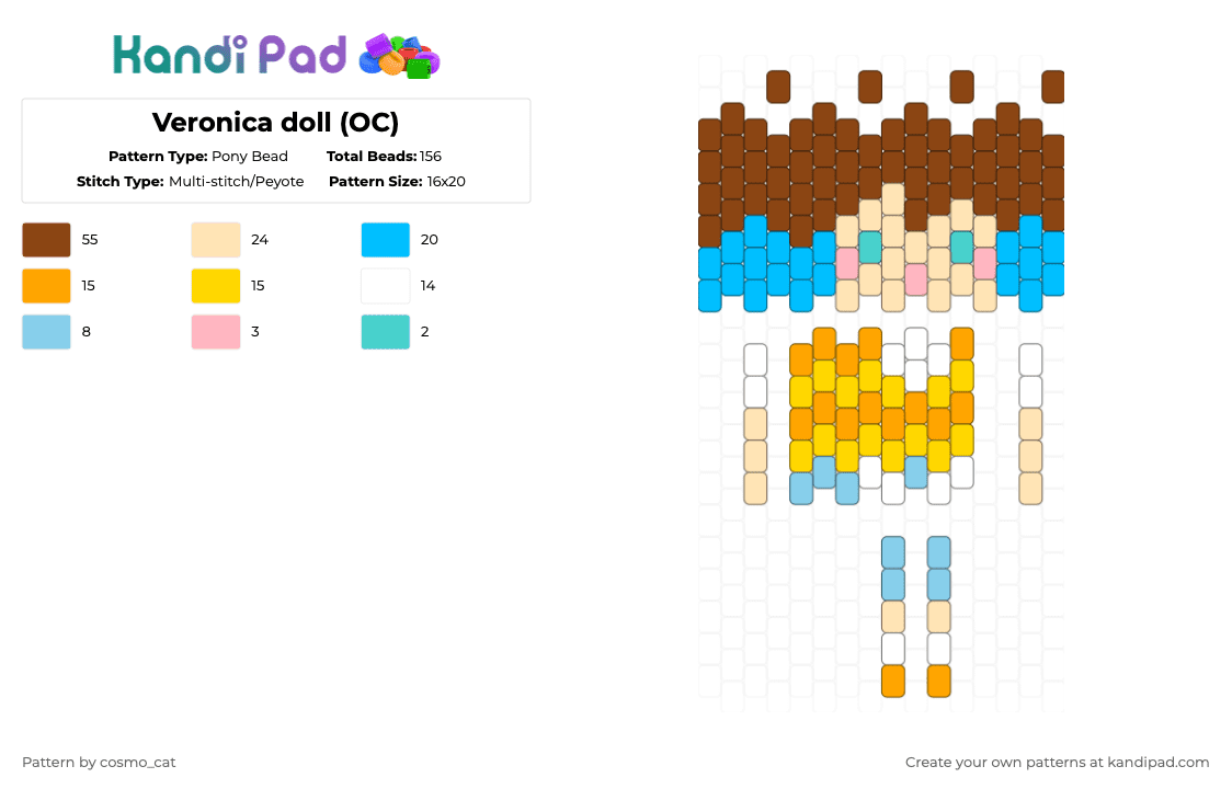 Veronica doll (OC) - Pony Bead Pattern by cosmo_cat on Kandi Pad - red,light blue,beige