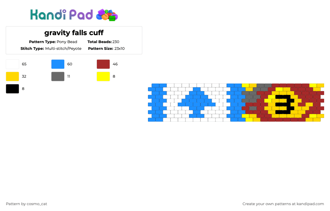 gravity falls cuff - Pony Bead Pattern by cosmo_cat on Kandi Pad - light blue,yellow,red,gravity falls,dipper,cuff,journal 3