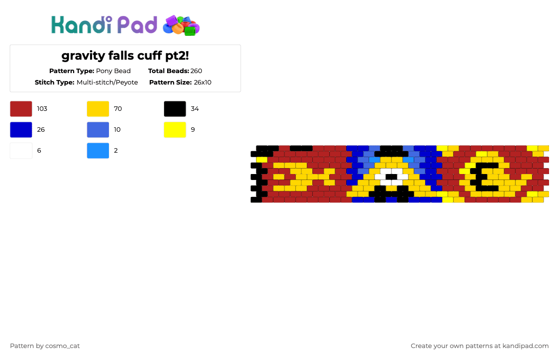 gravity falls cuff pt2! - Pony Bead Pattern by cosmo_cat on Kandi Pad - yellow,red,gravity falls,cuff,bill cipher,journal 3,stanford,stanley