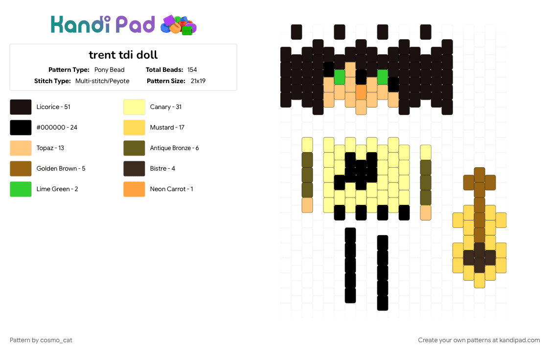 trent tdi doll - Pony Bead Pattern by cosmo_cat on Kandi Pad - 3d doll, black, character, doll, tdi, total drama, yellow