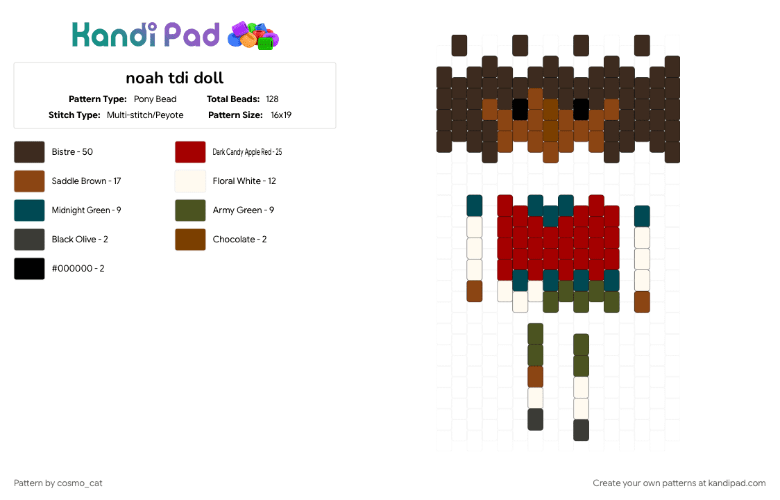 noah tdi doll - Pony Bead Pattern by cosmo_cat on Kandi Pad - 3d doll, brown, character, doll, red, tdi, total drama