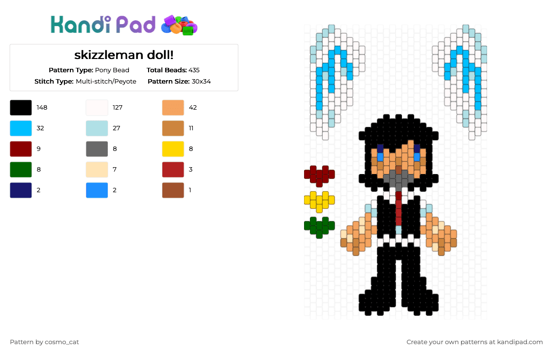 skizzleman doll! - Pony Bead Pattern by cosmo_cat on Kandi Pad - white,orange,light blue,doll,life series,minecraft,youtube,traffic smp,skizz,skizzleman