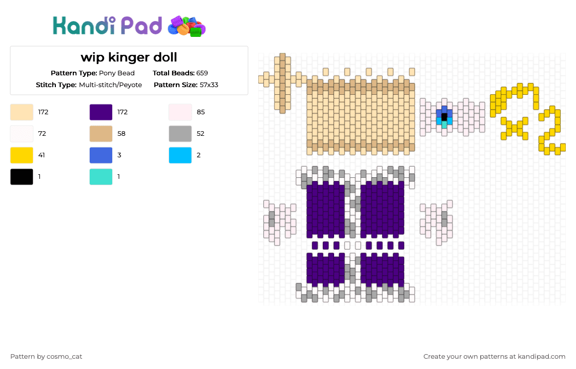 wip kinger doll - Pony Bead Pattern by cosmo_cat on Kandi Pad - beige,purple,doll,tadc,theamazingdigitalcircus,the amazing digital circus,kinger