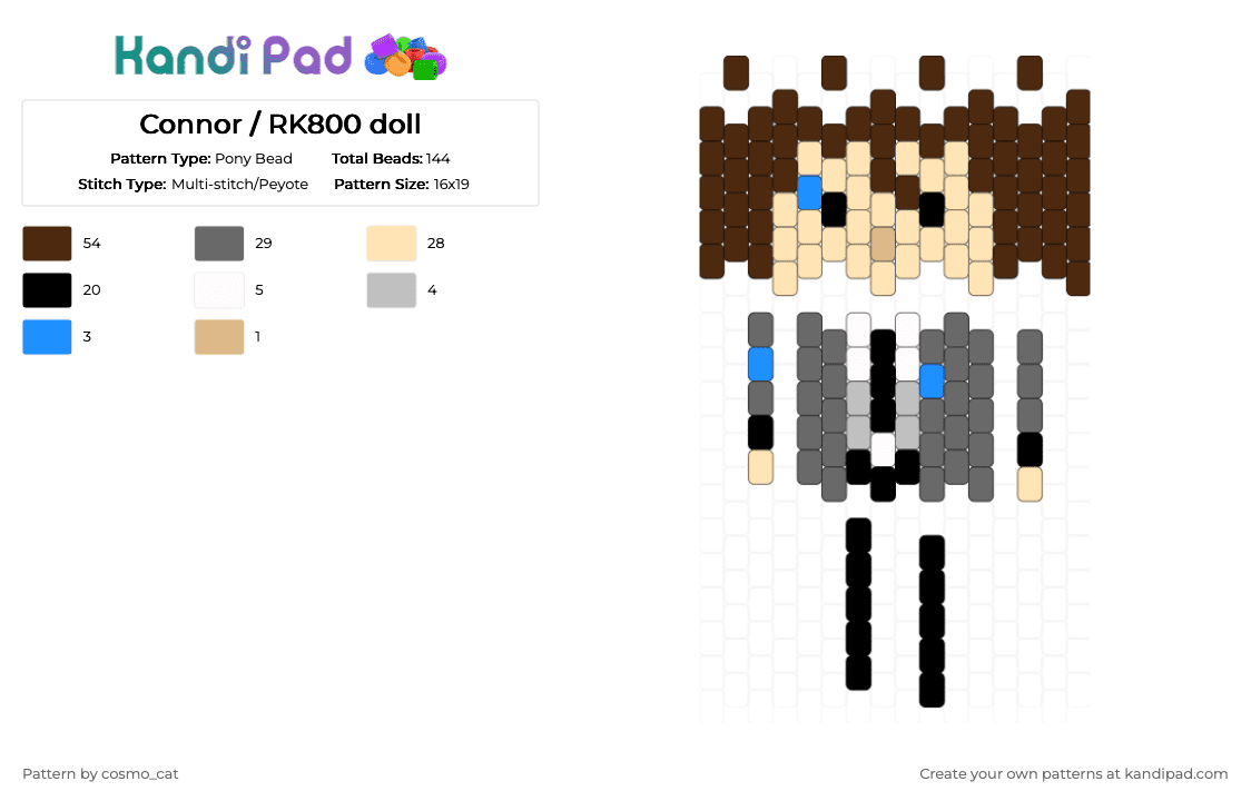 Connor / RK800 doll - Pony Bead Pattern by cosmo_cat on Kandi Pad - gray,beige,brown,doll,connor,detroit become human,dbh,detroitbecomehuman