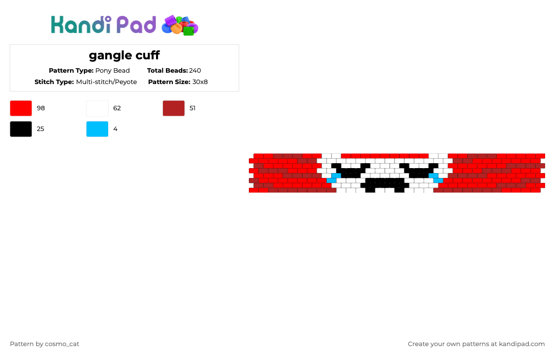 gangle cuff - Pony Bead Pattern by cosmo_cat on Kandi Pad - red,tadc,the amazing digital circus,gangle,cuff
