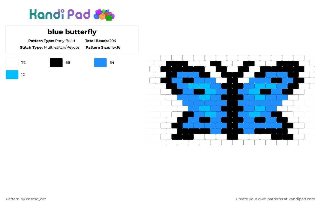 blue butterfly - Pony Bead Pattern by cosmo_cat on Kandi Pad - light blue,white,life is strange,blue butterfly,butterfly