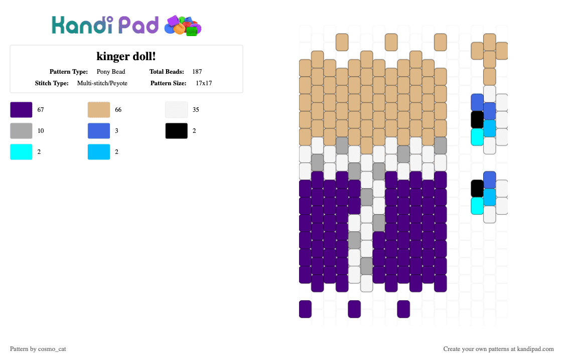 kinger doll! - Pony Bead Pattern by cosmo_cat on Kandi Pad - beige,purple,tadc,the amazing digital circus,kinger,doll,cartoon,character