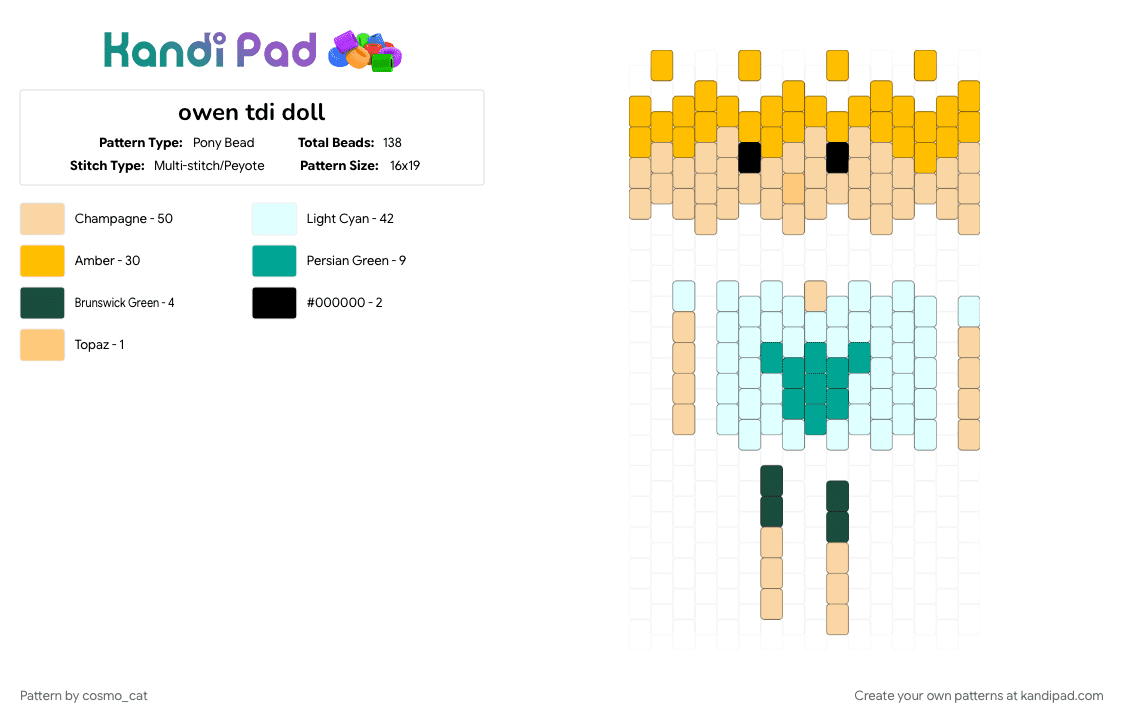 owen tdi doll - Pony Bead Pattern by cosmo_cat on Kandi Pad - 3d doll, beige, character, doll, tdi, total drama, yellow