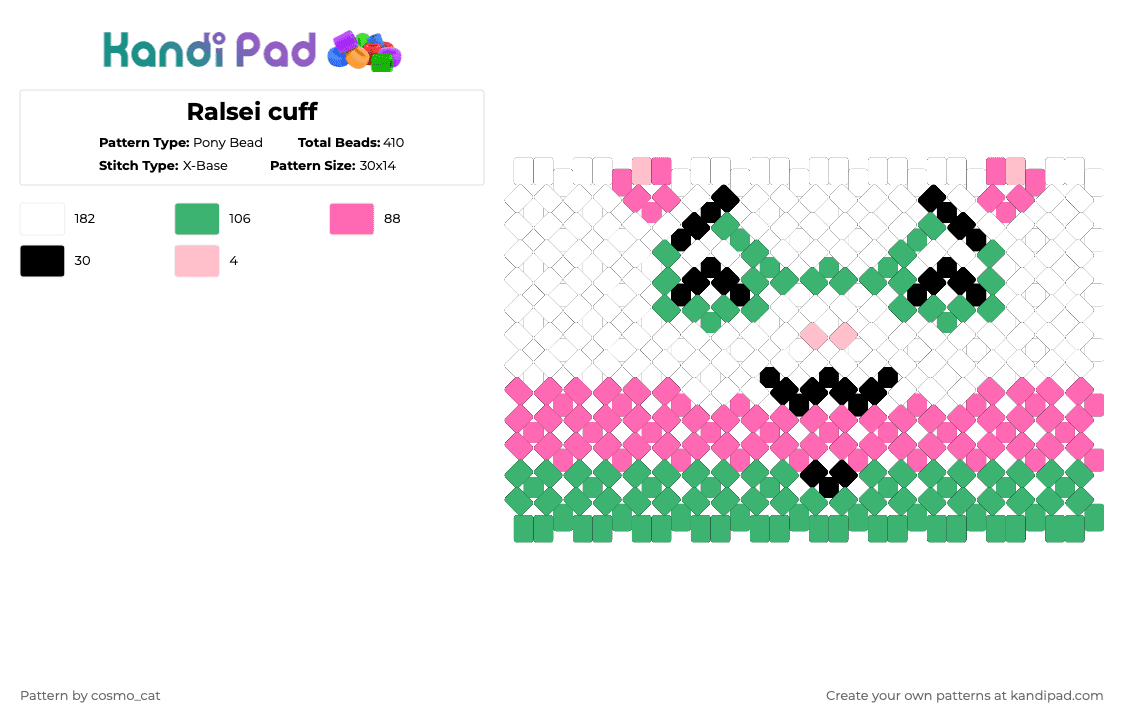 Ralsei cuff - Pony Bead Pattern by cosmo_cat on Kandi Pad - green,pink,cuff,deltarune,ralsei
