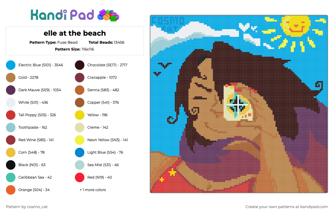 elle at the beach - Fuse Bead Pattern by cosmo_cat on Kandi Pad - art,oc,original character
