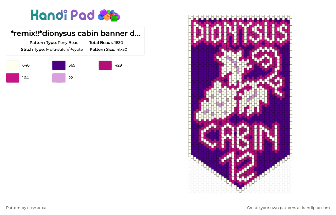 *remix!!*dionysus cabin banner detailed - Pony Bead Pattern by cosmo_cat on Kandi Pad - pink,purple