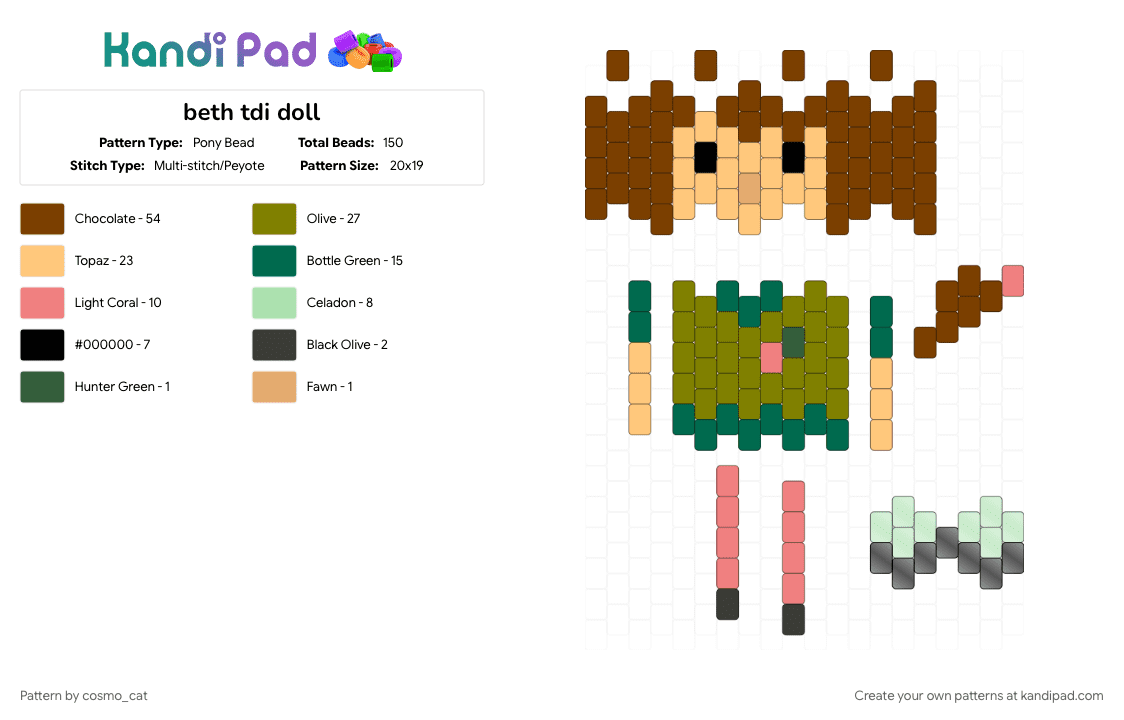 beth tdi doll - Pony Bead Pattern by cosmo_cat on Kandi Pad - 3d doll, brown, character, doll, gold, orange, tdi, teal, total drama