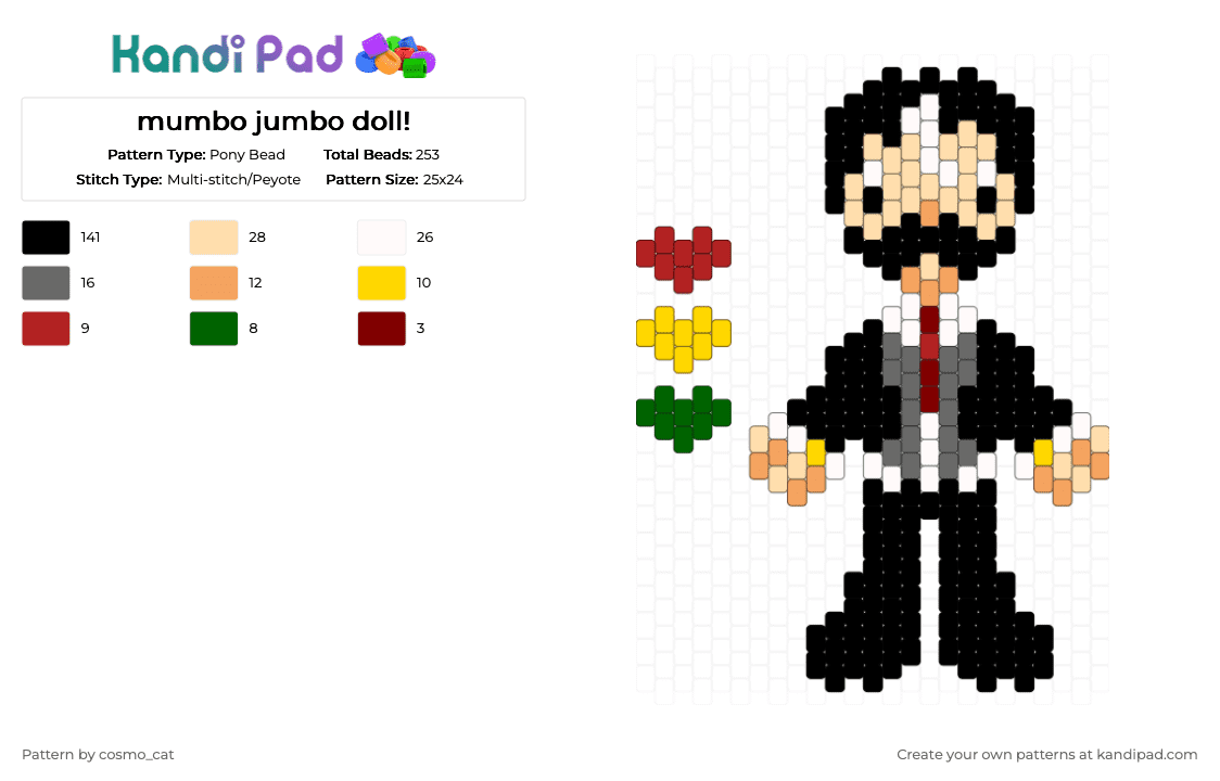mumbo jumbo doll! - Pony Bead Pattern by cosmo_cat on Kandi Pad - black,beige,orange,gray,doll,life series,minecraft,youtube,traffic smp,mumbo jumbo,grian