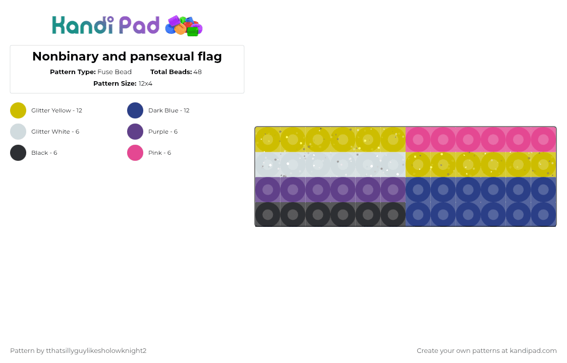 Nonbinary and pansexual flag - Fuse Bead Pattern by deleted_user_193960 on Kandi Pad - yellow,blue