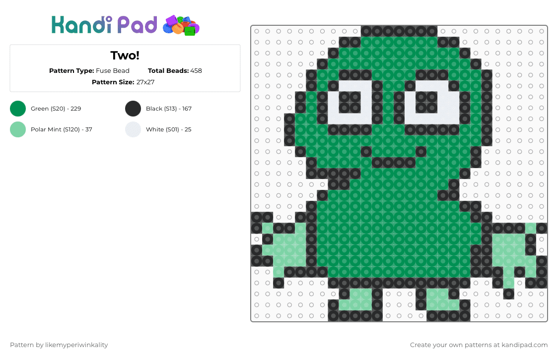 Two! - Fuse Bead Pattern by likemyperiwinkality on Kandi Pad - green,tpot,two,2,wow