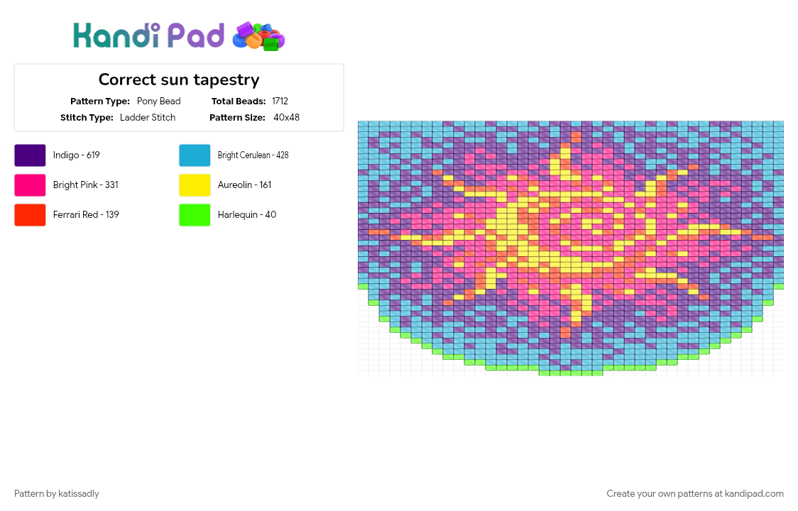 Correct sun tapestry - Pony Bead Pattern by katissadly on Kandi Pad - light blue, pink, purple