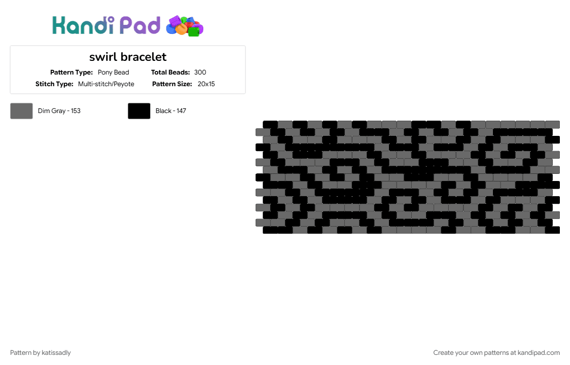 swirl bracelet - Pony Bead Pattern by katissadly on Kandi Pad - black, gray