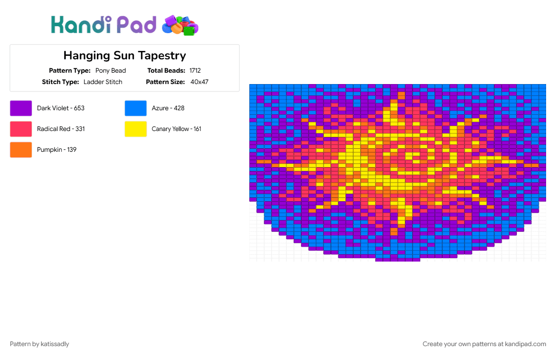 Hanging Sun Tapestry - Pony Bead Pattern by katissadly on Kandi Pad - blue, purple, red, sun, swirl, tapestry