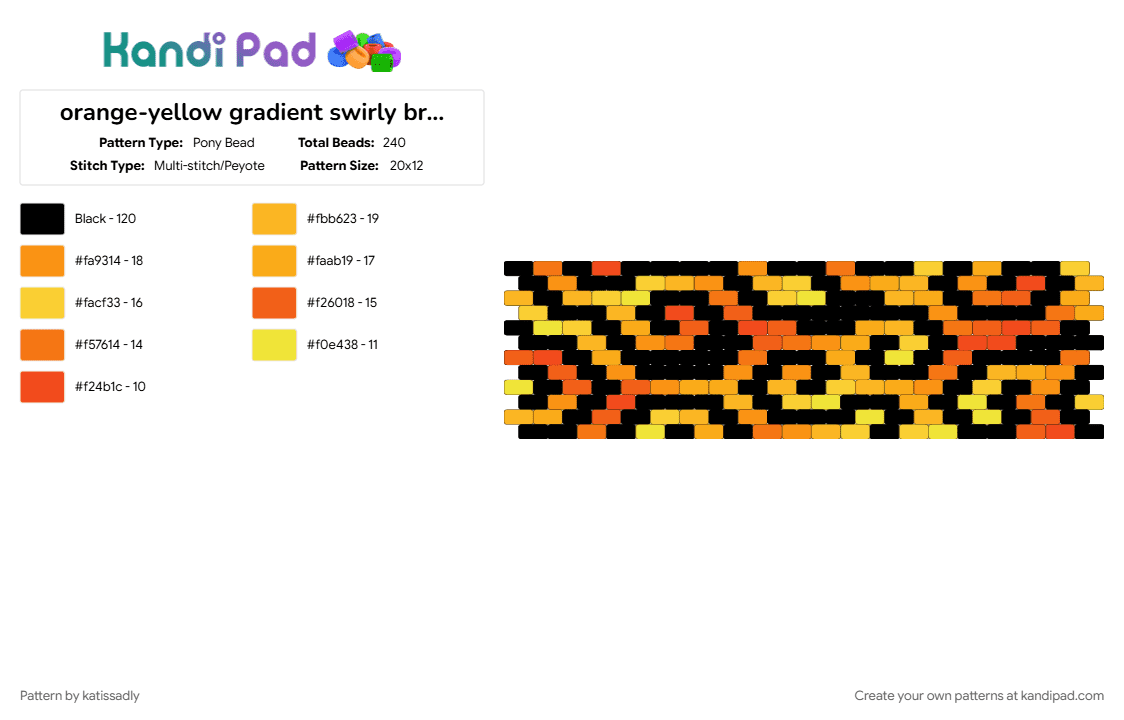 orange-yellow gradient swirly bracelet - Pony Bead Pattern by katissadly on Kandi Pad - bracelet, orange