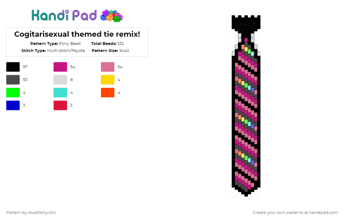 Cogitarisexual themed tie remix! - Pony Bead Pattern by studi0shyn3rz on Kandi Pad - black, brown, pink